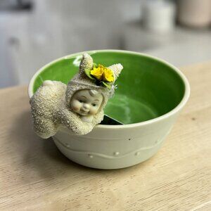 Dept 56 Bunny with Green Bulb Pot Snowbunnies Collectible Bowl from 2006